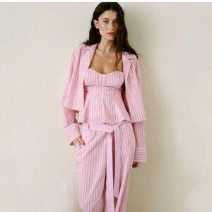 ZARA Striped Crop Organic Cotton Poplin Shirt